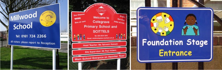 railings mounted school signs